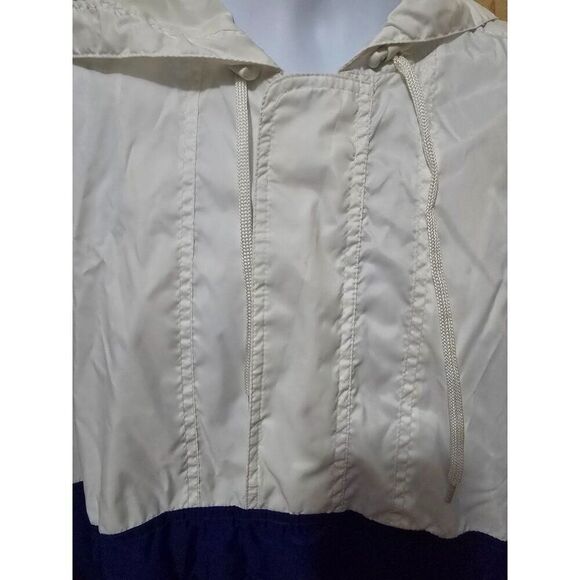 MTAPRO Vintage White Blue Pullover Nylon Windbreaker Jacket L With Hood Pockets - Picture 4 of 8